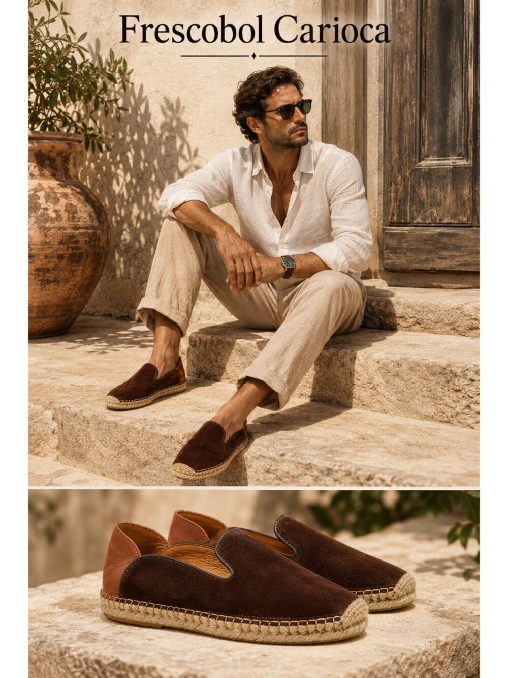 Frescobol Carioca Men’s Brown Suede Leather Espadrilles Loafers EU 43 US 10